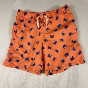 Hanna Andersson Swim Shorts Boy's Sz 12 Orange Blue Crabs All Over Print
